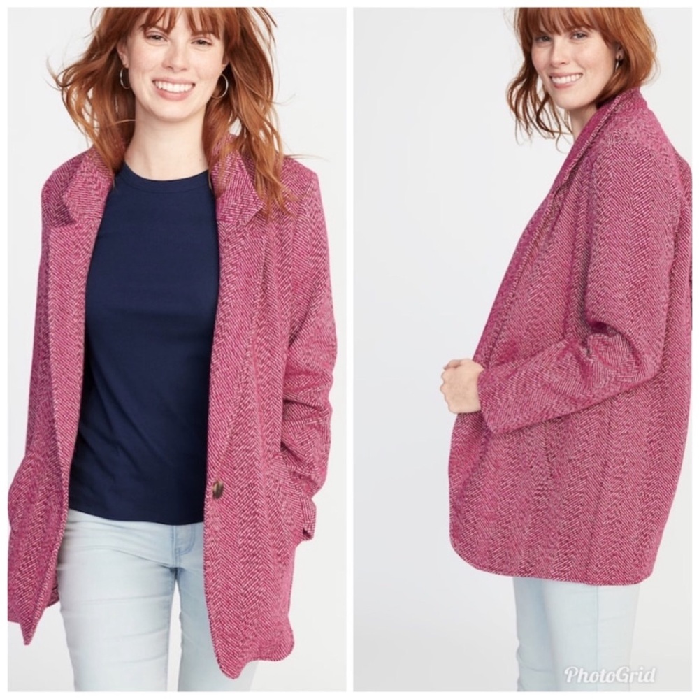 Old Navy Oversized Pink Tweed Jacket Size M